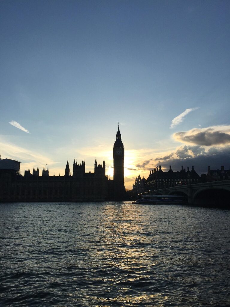 Riverside skyline view of Big Ben in London