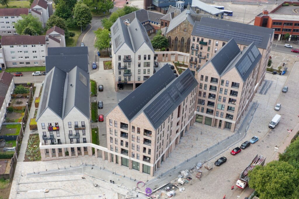 Arial view of a group of flats being built