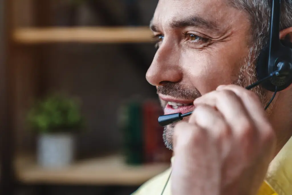 Businessman talking on headset