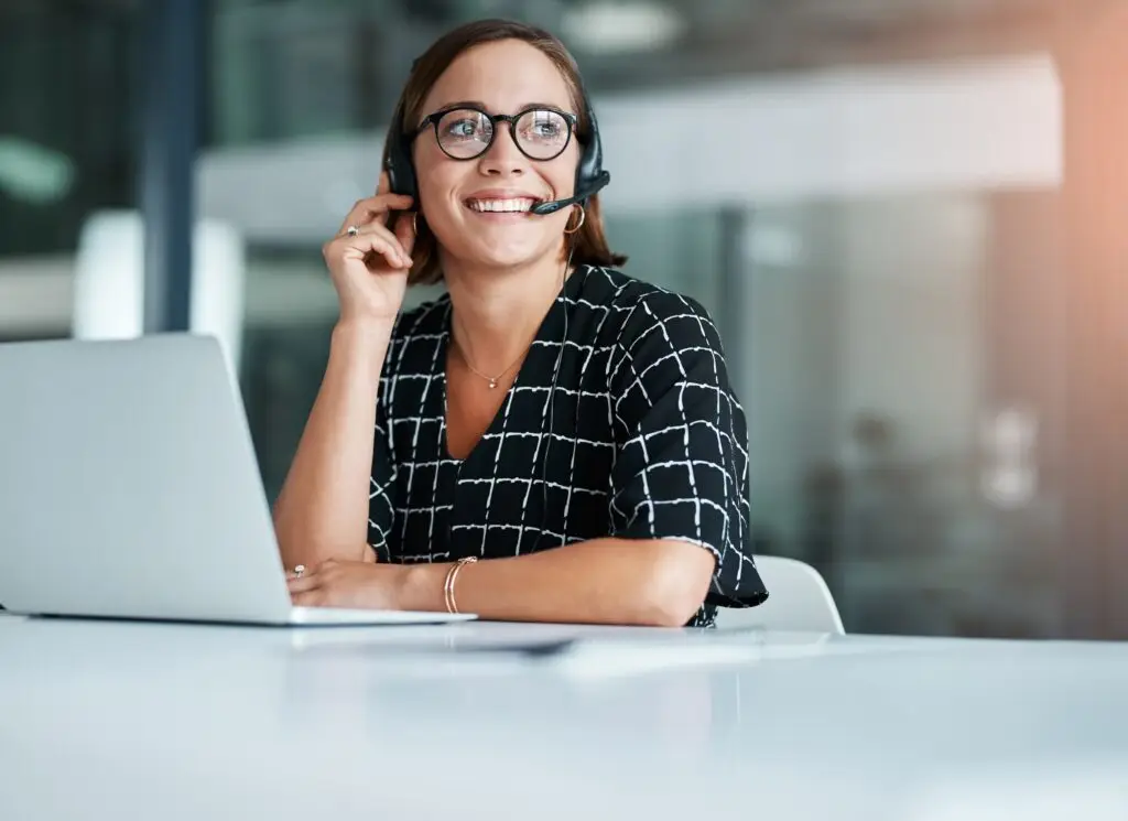 Businesswoman talking into headset