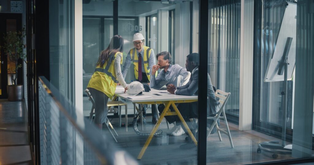 Project Manager and Builders looking at plans